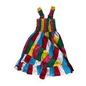 Vintage Kids Handmade Girl Dress Colorful Patchwork Sundress With Ruffled Hem Sm